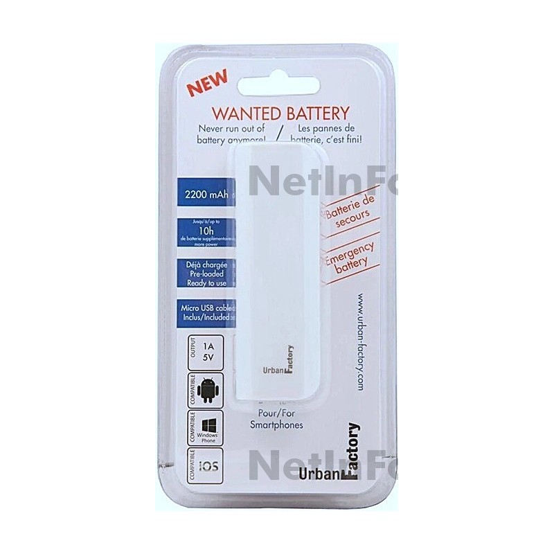 Batterie de secours URBAN FACTORY 2200Mah pour smartphones