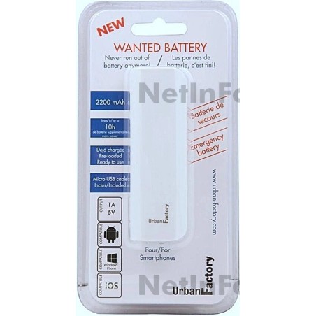 Batterie de secours URBAN FACTORY 2200Mah pour smartphones